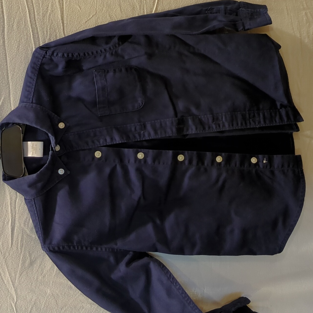 Janie and Jack Herringbone Navy Button Down Shirt..size 5